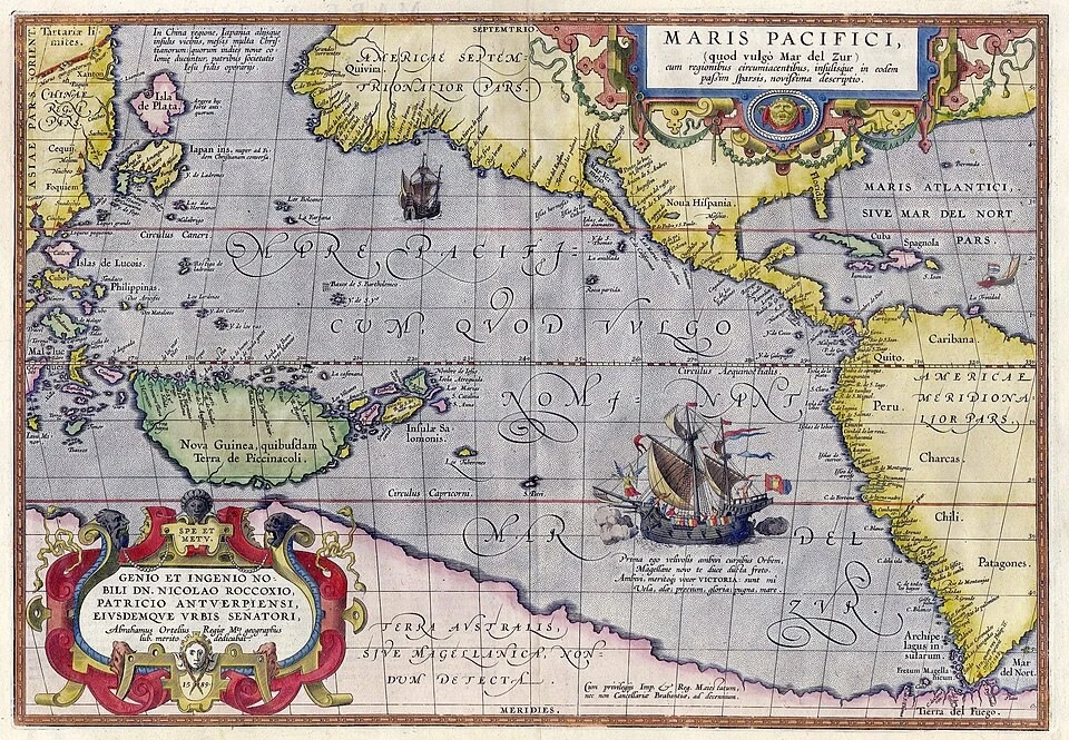 太平洋地圖；亞伯拉罕・奧特利烏斯，1589年
