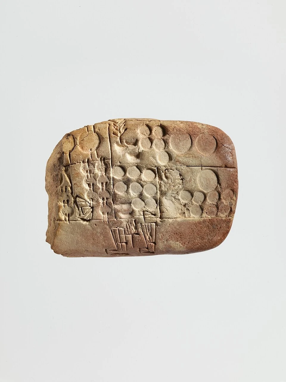 Administrative account of barley and emmer distribution; Unidentified Sumerian scribe, c. 3100–2900 BCE