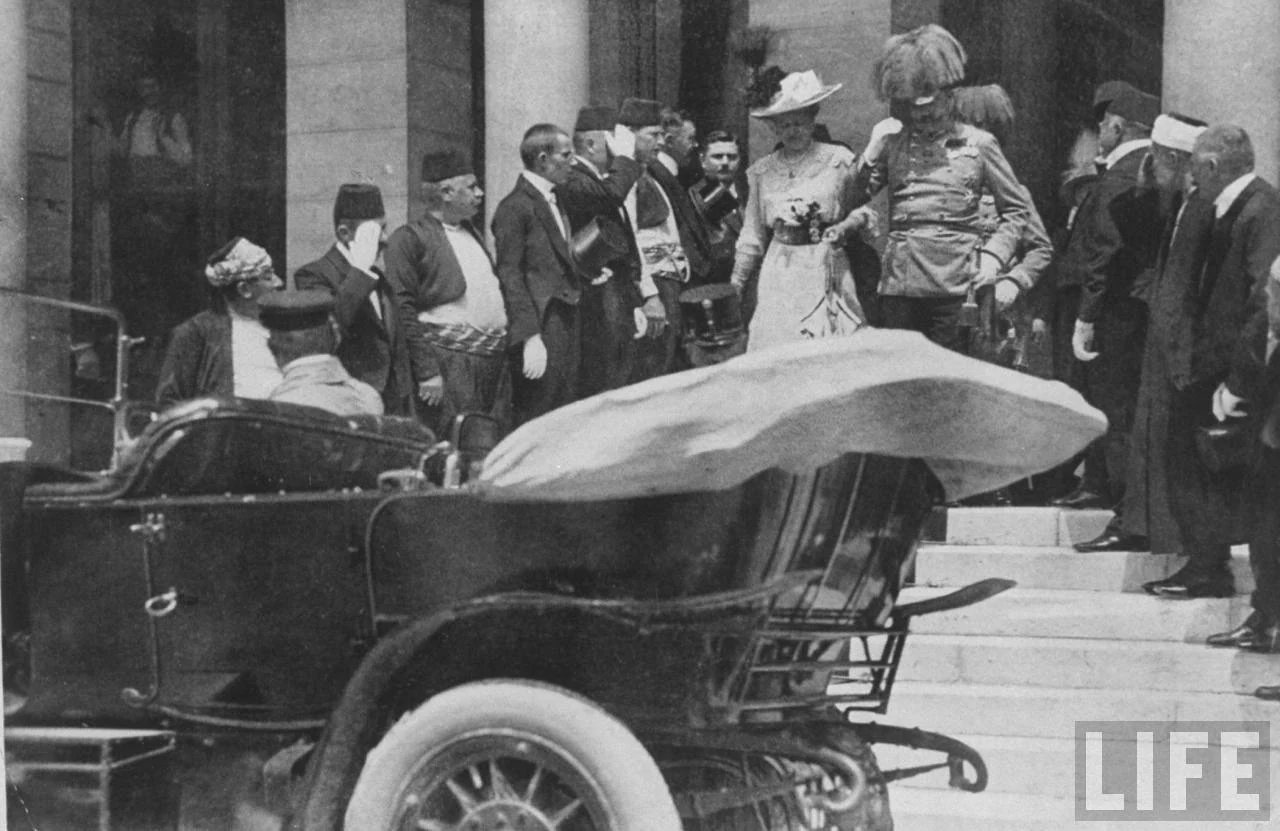 Franz Ferdinand and Sophie leaving Sarajevo's town hall