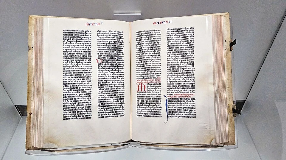 Gutenberg Bible; Johannes Gutenberg's printing workshop, c. 1454–1455; photograph 2024